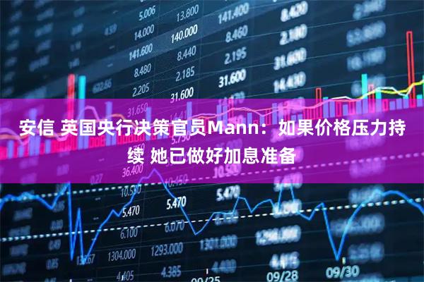 安信 英国央行决策官员Mann：如果价格压力持续 她已做好加息准备